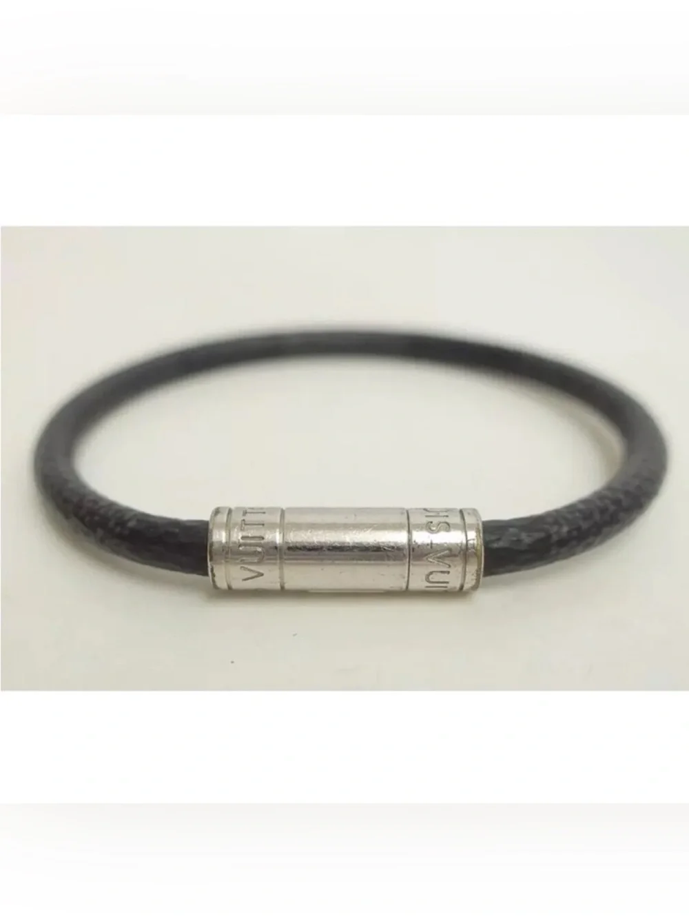 LOUIS VUITTON Damier Graphite Print Bracelet Silver Hardware